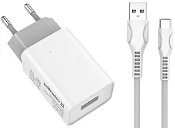 Сетевое зарядное устройство ColorWay AutoID 2A + USB Type-C Cable White (CW-CHS012-WT/CBUC029-WH)