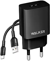 Сетевое зарядное устройство Walker WH-26 2.4a USB-A charger + USB-C cable black - фото Сетевое зарядное устройство Walker WH-26 2.4a USB-A charger + USB-C cable black