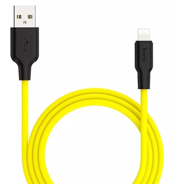 Кабель Hoco X21 Plus Silicone USB-A - Lightning 12w 2.4a 0.25м cable Black/Yellow - фото 2