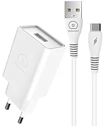 Сетевое зарядное устройство WUW T82 2.1a USB-A home charger + USB-C cable white - фото Сетевое зарядное устройство WUW T82 2.1a USB-A home charger + USB-C cable white
