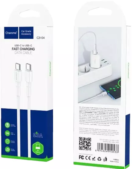 Кабель Charome C21-04 USB Type-C - Type-C 15w 3a 1м cable White - фото 3