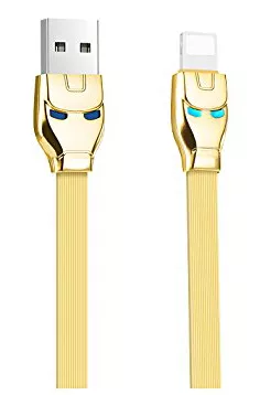 Кабель Hoco U14 Steel man USB-A - Lightning 12w 2.4a 1.2м cable Gold - фото 1