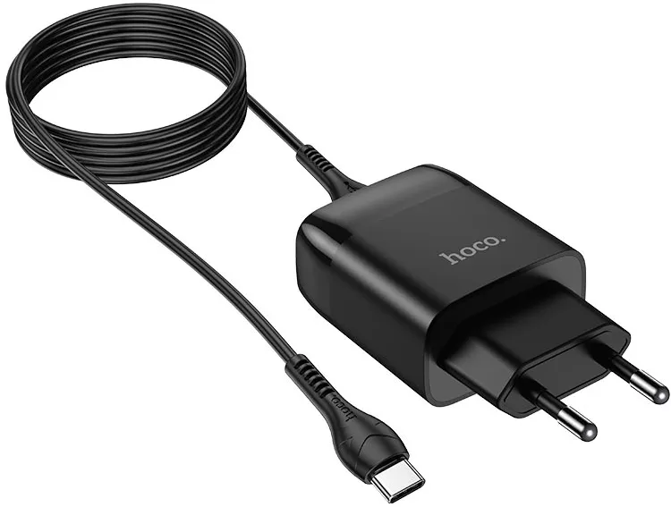 Сетевое зарядное устройство с поддержкой быстрой зарядки Hoco C72Q Glorious 18W 3A + USB-C Cable Black - фото 3