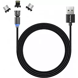 USB Кабель ColorWay LED Magnetic 3-in-1 USB to Type-C/Lightning/micro USB Cable Black (CW-CBUU037-BK)
