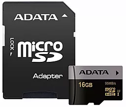 Карта памяти ADATA microSDHC 16GB Class 10 UHS-I U3 + SD-адаптер (AUSDH16GUI3CL10-R)