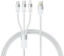 Универсальный кабель Baseus StarSpeed 3-in-1 USB-A to Type-C/Lightning/micro USB 100w 5a 1.5м cable White (P10319900211-00) - фото Универсальный кабель Baseus StarSpeed 3-in-1 USB-A to Type-C/Lightning/micro USB 100w 5a 1.5м cable White (P10319900211-00)