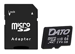 Карта памяти Dato microSDXC 64GB Class 10 UHS-I U1 V10 + SD-адаптер (DTTF064GUIC10)