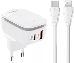 Зарядний пристрій з нічником LDNio A2425C PD/QC USB-A+C 20W + USB-C - Lightning сable White