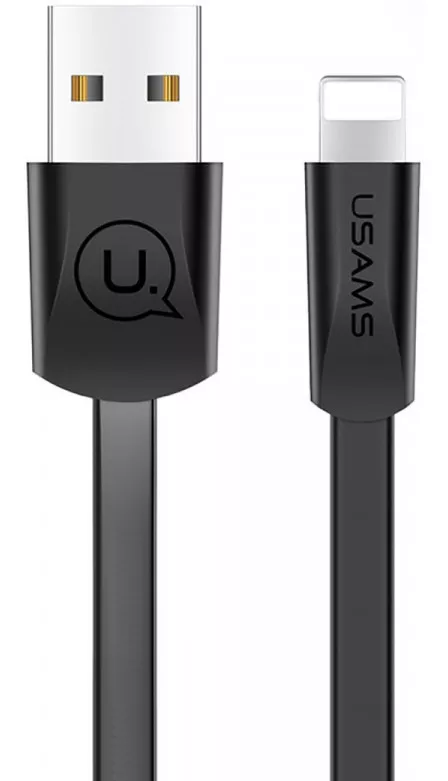 Кабель Usams U2 Flat USB-A - Lightning 12w 2.4a 1.2м cable Black (US-SJ199) - фото 1