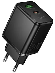 Сетевое зарядное устройство Hoco C157A Smart 30w GaN PD USB-C/USB-A ports charger black - фото Сетевое зарядное устройство Hoco C157A Smart 30w GaN PD USB-C/USB-A ports charger black