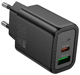 Сетевое зарядное устройство Hoco N63 Gentle 30w PD/QC USB-C/USB-A ports charger black - фото Сетевое зарядное устройство Hoco N63 Gentle 30w PD/QC USB-C/USB-A ports charger black