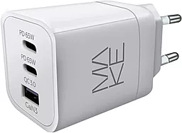 Сетевое зарядное устройство MAKE 65w PD/QC GaN 2xUSB-C/USB-A ports home charger white (MCW-33PWH)