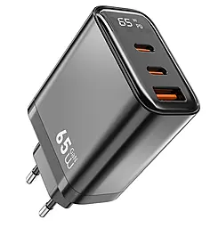 Сетевое зарядное устройство WIWU Wi-G012 65w GaN PD/QC3.0 2xUSB-C/USB-A ports fast charger Grey - фото Сетевое зарядное устройство WIWU Wi-G012 65w GaN PD/QC3.0 2xUSB-C/USB-A ports fast charger Grey