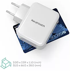 Мережевий зарядний пристрій з швидкою зарядкою RavPower 30W Dual USB Charger with Quick Charge 3.0 White (RP-PC006 / RP-PC006WH) - мініатюра 4