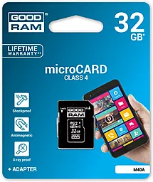 Карта памяти GooDRam microSDHC 32GB Class 4 + SD-адаптер (M40A-0320R11) - миниатюра 3