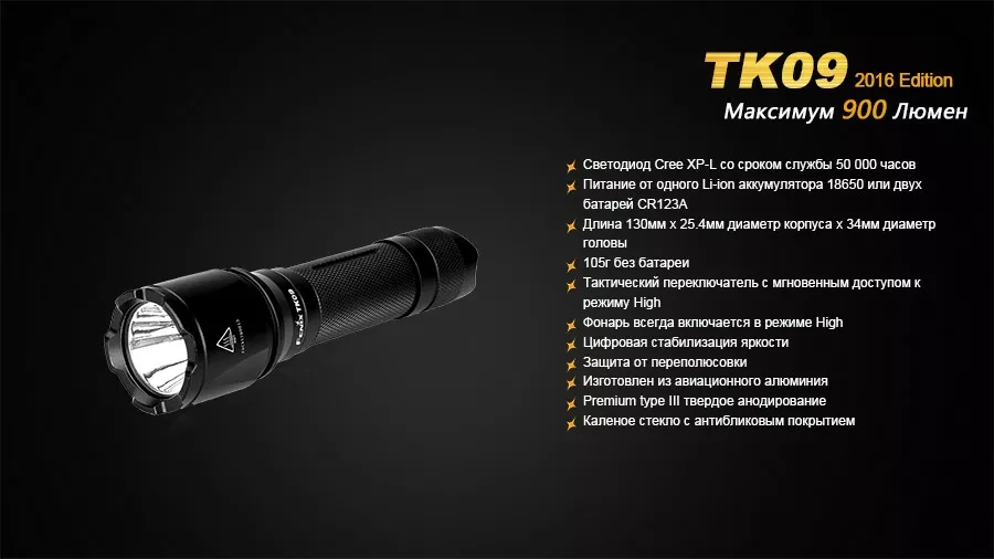 Фонарик аккумуляторный Fenix TK09 XP-L HI LED (1x18650, 2xCR123) Black - фото 17