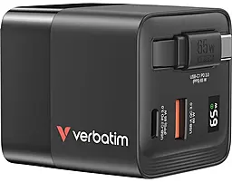 Сетевое зарядное устройство Verbatim GaN 65w GaN PD USB-C/USB-A ports charger + USB-C cable black (32217) - фото Сетевое зарядное устройство Verbatim GaN 65w GaN PD USB-C/USB-A ports charger + USB-C cable black (32217)