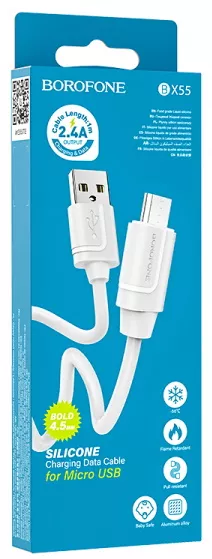 Кабель Borofone BX55 Harmony Silicone USB-A - micro USB 12w 2.4a 1м cable White - фото 3