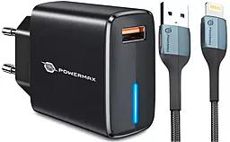 Сетевое зарядное устройство Powermax Eclipse charger 18w QC3.0 USB-A home charger + Lightning 2m cable black - фото Сетевое зарядное устройство Powermax Eclipse charger 18w QC3.0 USB-A home charger + Lightning 2m cable black