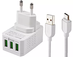 Сетевое зарядное устройство EMY MY-A300 17w 3xUSB-A ports charger + micro USB cable white (MY-A300-MUW)