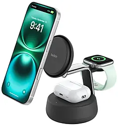 Беспроводная док-станция Belkin UltraCharge Pro Wireless 25w QI 3-in-1 wireles charger Black (WIZ040KQCH) - фото Беспроводная док-станция Belkin UltraCharge Pro Wireless 25w QI 3-in-1 wireles charger Black (WIZ040KQCH)