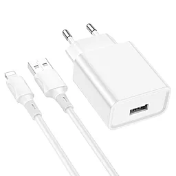 Сетевое зарядное устройство Borofone BA74A Aspirer 2.1a home charger + Lightning cable white - фото Сетевое зарядное устройство Borofone BA74A Aspirer 2.1a home charger + Lightning cable white
