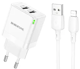 Мережевий зарядний пристрій Borofone BN15 Strong 2.1a USB-A port home charger + Lightning cable white - фото Мережевий зарядний пристрій Borofone BN15 Strong 2.1a USB-A port home charger + Lightning cable white