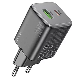 Сетевое зарядное устройство Hoco N41 20w PD USB-C/USB-A ports charger black - фото Сетевое зарядное устройство Hoco N41 20w PD USB-C/USB-A ports charger black