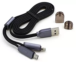 Універсальний кабель Remax Binary 2-in-1 USB-A to Lightning/micro USB 10w 1м сable Black - фото Універсальний кабель Remax Binary 2-in-1 USB-A to Lightning/micro USB 10w 1м сable Black