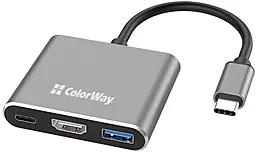 Мультипортовый USB Type-C хаб ColorWay 3-in-1 USB3.0 gray (CW-HUB08) - фото Мультипортовый USB Type-C хаб ColorWay 3-in-1 USB3.0 gray (CW-HUB08)