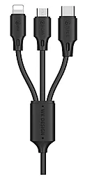 USB Кабель WK WDC-103th 18w 3a 1.15m 3-in-1 USB to micro/Lightning/Type-C cable black