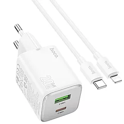 Сетевое зарядное устройство Hoco N41 20w PD USB-C/USB-A ports charger + USB-C to Lightning cable white - фото Сетевое зарядное устройство Hoco N41 20w PD USB-C/USB-A ports charger + USB-C to Lightning cable white