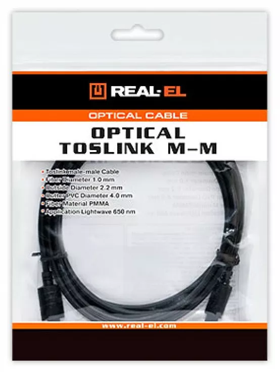Оптический аудио кабель REAL-EL Toslink М/М Cable 1 м black (EL123500036) - фото 3