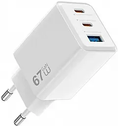 Сетевое зарядное устройство WIWU Wi-G026 67w GaN PD/QC3.0 2xUSB-C/USB-A ports fast charger White - фото Сетевое зарядное устройство WIWU Wi-G026 67w GaN PD/QC3.0 2xUSB-C/USB-A ports fast charger White