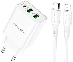 Сетевое зарядное устройство Borofone BA70A 20W PD/QC 2xUSB-A/USB-C Ports + USB-С - Lightning Cable White