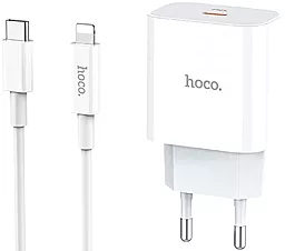 Сетевое зарядное устройство с быстрой зарядкой Hoco C76A Speed Source 18w PD USB-C fast charger + USB-C to Lightning cable white