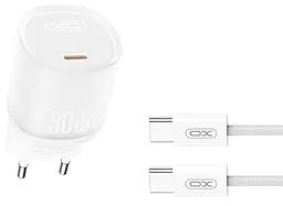Мережевий зарядний пристрій XO L150 30w GaN PD USB-C fast charger + USB-C to USB-C cable white - фото Мережевий зарядний пристрій XO L150 30w GaN PD USB-C fast charger + USB-C to USB-C cable white