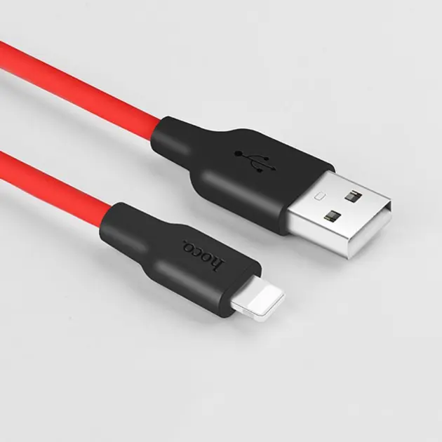 Кабель Hoco X21 Plus Silicone USB-A - Lightning 12w 2.4a 0.25м cable Black/Red - фото 5
