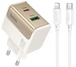 Мережевий зарядний пристрій Hoco CS73A Star Speed 30w GaN PD USB-C/USB-A ports charger + USB-C to Lightning cable white - фото Мережевий зарядний пристрій Hoco CS73A Star Speed 30w GaN PD USB-C/USB-A ports charger + USB-C to Lightning cable white