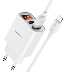 Мережевий зарядний пристрій Borofone BA58A Mighty 2.4a 2xUSB-A ports charger + Lightning cable white