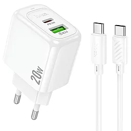 Сетевое зарядное устройство Hoco CS54A 20w PD/QC USB-C/USB-A ports fast charger + USB-C to USB-C cable white - фото Сетевое зарядное устройство Hoco CS54A 20w PD/QC USB-C/USB-A ports fast charger + USB-C to USB-C cable white