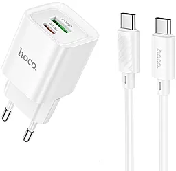Мережевий зарядний пристрій Hoco C147A 20w PD/QC USB-C/USB-A ports charger + USB-C to USB-C white - фото Мережевий зарядний пристрій Hoco C147A 20w PD/QC USB-C/USB-A ports charger + USB-C to USB-C white