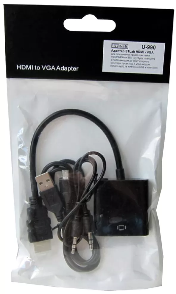 Видео переходник (адаптер) STLab HDMI M - VGA F + Audio 3.5mm - 3.5mm Черный (U-990) - фото 10