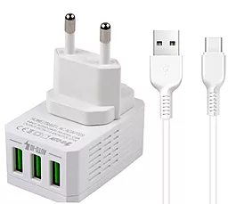Сетевое зарядное устройство EMY MY-A300 17w 3xUSB-A ports charger USB-C cable white (MY-A300-C)