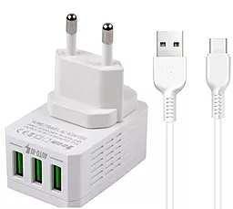 Сетевое зарядное устройство EMY MY-A300 17w 3xUSB-A ports charger USB-C cable white (MY-A300-C) - фото Сетевое зарядное устройство EMY MY-A300 17w 3xUSB-A ports charger USB-C cable white (MY-A300-C)
