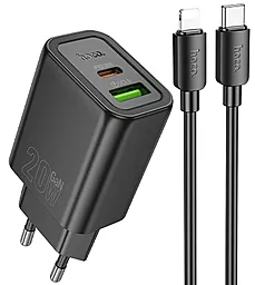 Сетевое зарядное устройство Hoco N61 Gentle 20w GaN PD/QC USB-C/USB-A ports charger + USB-C to Lightning cable black - фото Сетевое зарядное устройство Hoco N61 Gentle 20w GaN PD/QC USB-C/USB-A ports charger + USB-C to Lightning cable black