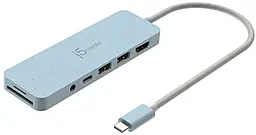 Мультипортовый USB Type-C хаб J5create USB3.2 6-in-1 sky blue (JCD373EC-N) - фото Мультипортовый USB Type-C хаб J5create USB3.2 6-in-1 sky blue (JCD373EC-N)