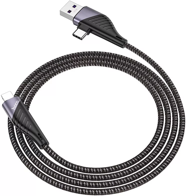 Універсальний кабель Hoco U95 Freeway 2-in-1 USB-A to Type-C/Lightning 20w 2.4a 1.2м cable Black - фото 5
