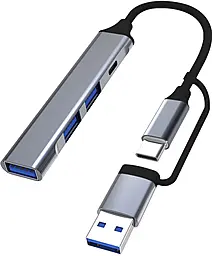 USB Type-C + USB-A хаб Dynamode 4-in-1 USB3.0 gray (DM-UH-314AC) - фото USB Type-C + USB-A хаб Dynamode 4-in-1 USB3.0 gray (DM-UH-314AC)