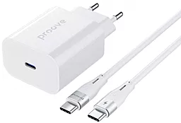 Мережевий зарядний пристрій з швидкою зарядкою Proove 30w PD USB-C fast charger + USB-C to USB-C cable white (WCRP30012202)